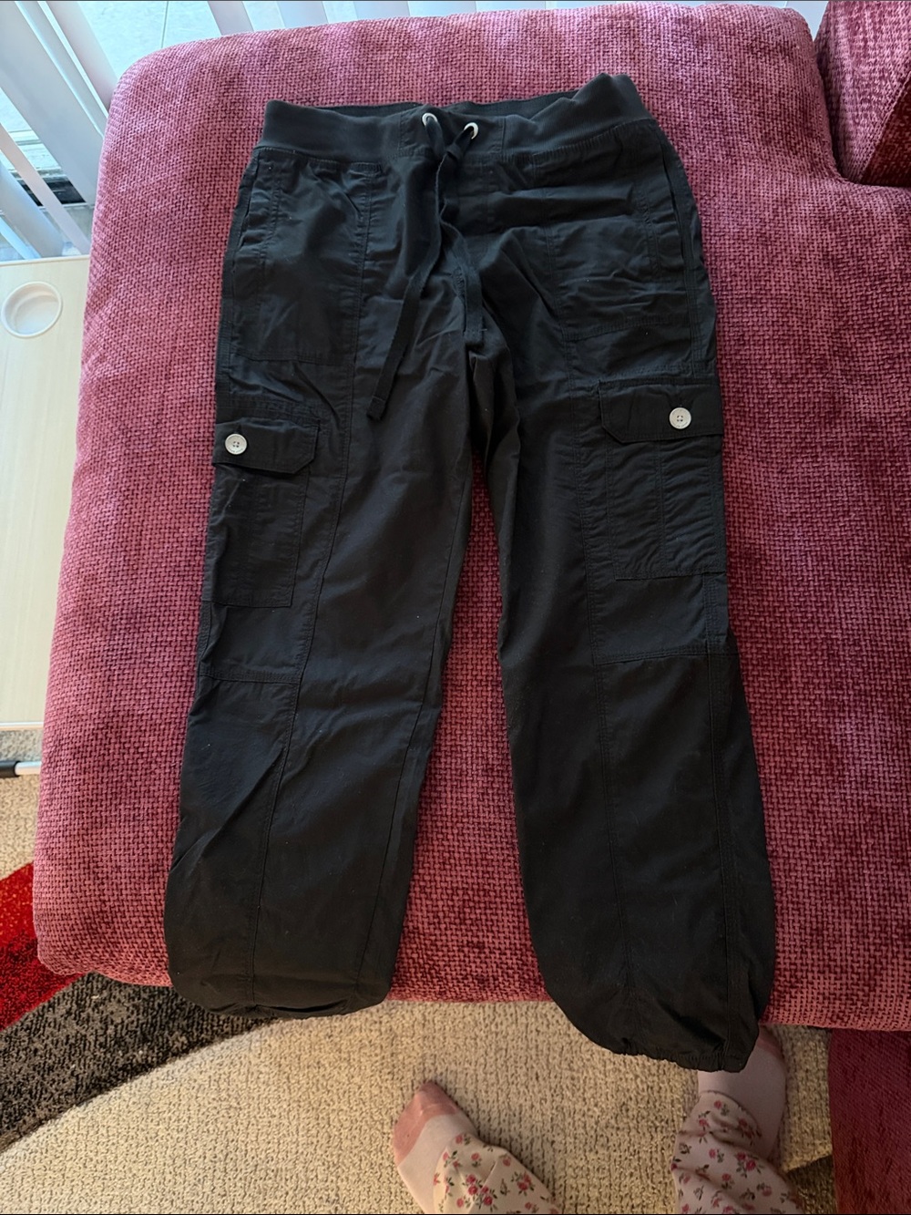 DKNY Black Cargo Track Joggers with Drawstring Waist